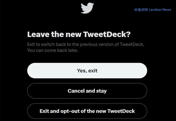 推特现在似乎允许用户切换回旧版TweetDeck 但不知道会持续多久