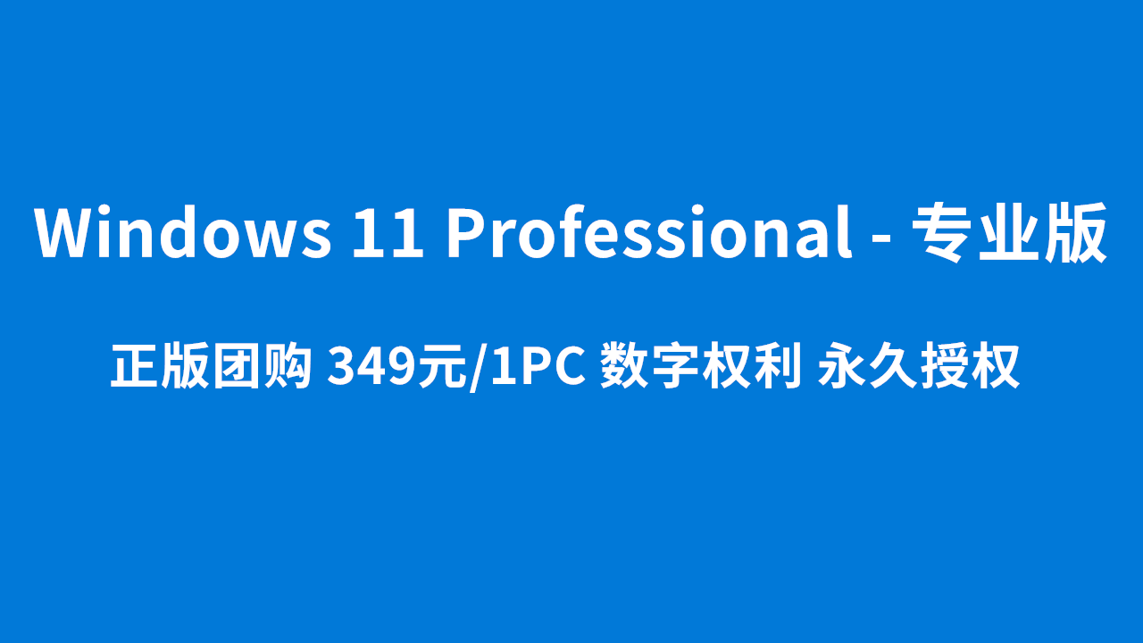 [正版软件] Windows 11专业版正版团购 低至349元/1PC 数字权利永久授权