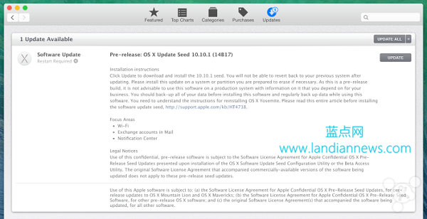 苹果今日发布OS X Yosemite 10.10.1第一个测试版14B17