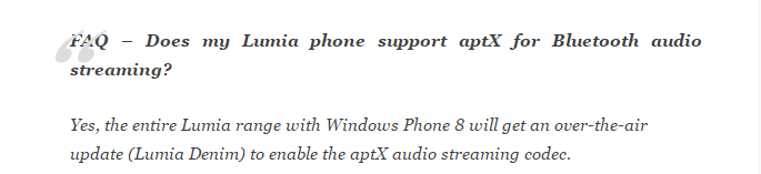 Lumia Denim 或将来高质蓝牙音频流