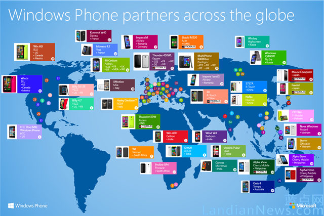 微软官方博客发布Windows Phone OEM手机分布图