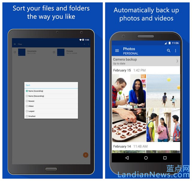 微软更新云存储服务OneDrive for Android版 UI更新 [来源：蓝点网 地址：https://www.landian.vip]